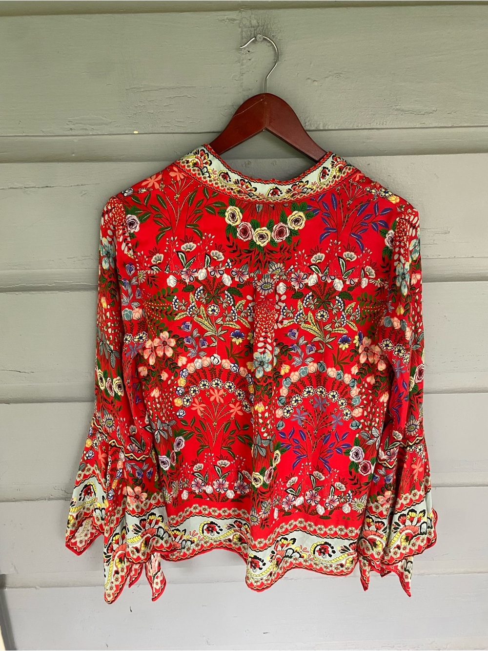 Alice + Olivia Randa Mix Floral Trumpet Sleeve Blouse Small - Picture 7 of 7
